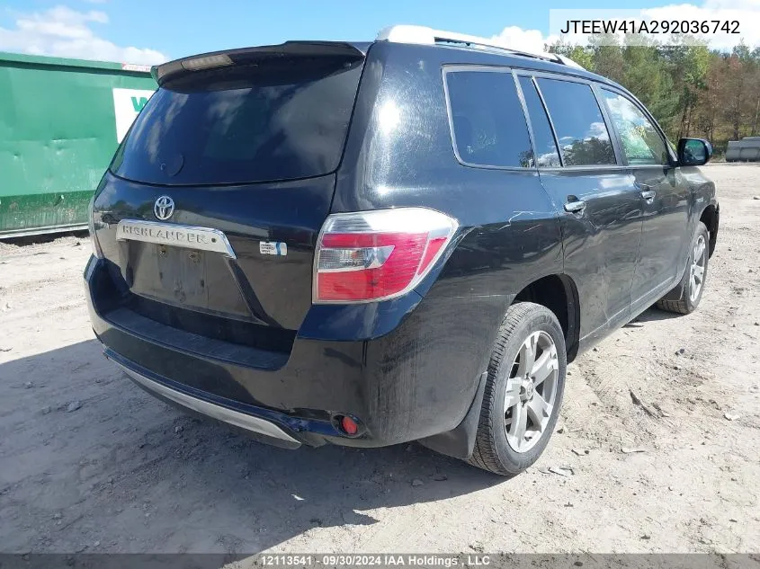 2009 Toyota Highlander Hybrid Hybrid VIN: JTEEW41A292036742 Lot: 12113541