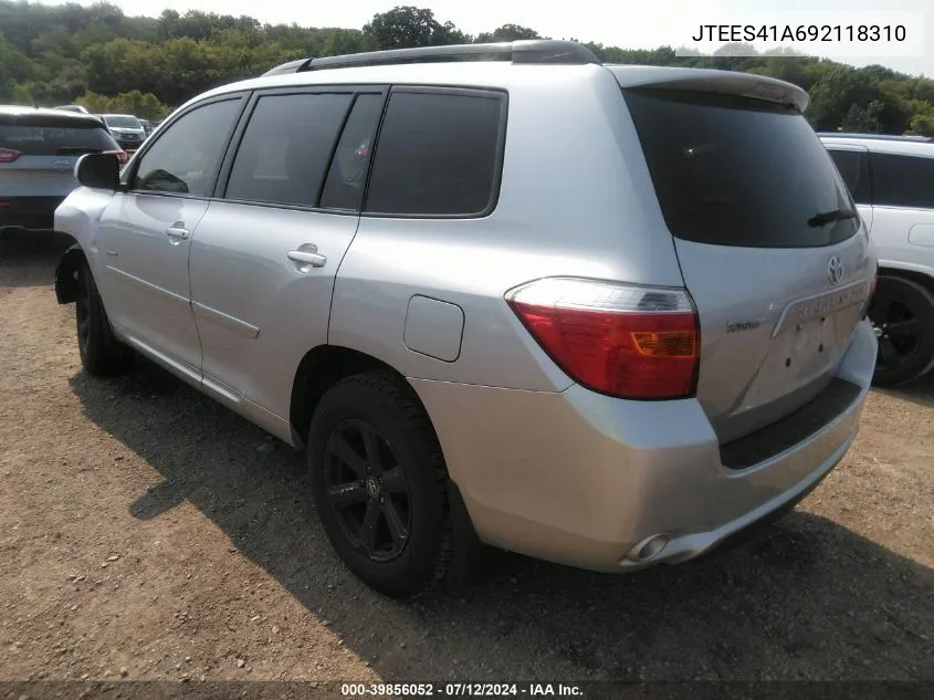 2009 Toyota Highlander VIN: JTEES41A692118310 Lot: 39856052