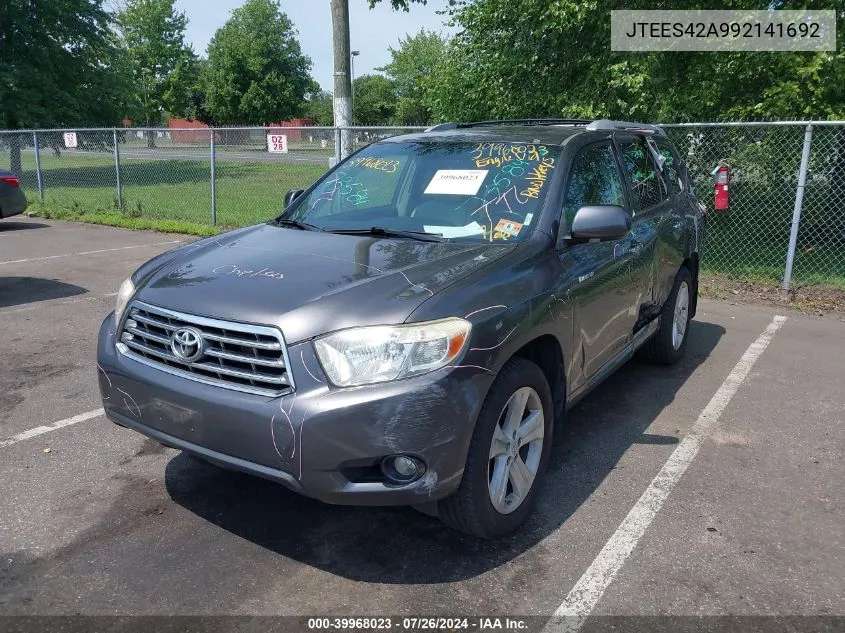 2009 Toyota Highlander Limited VIN: JTEES42A992141692 Lot: 39968023