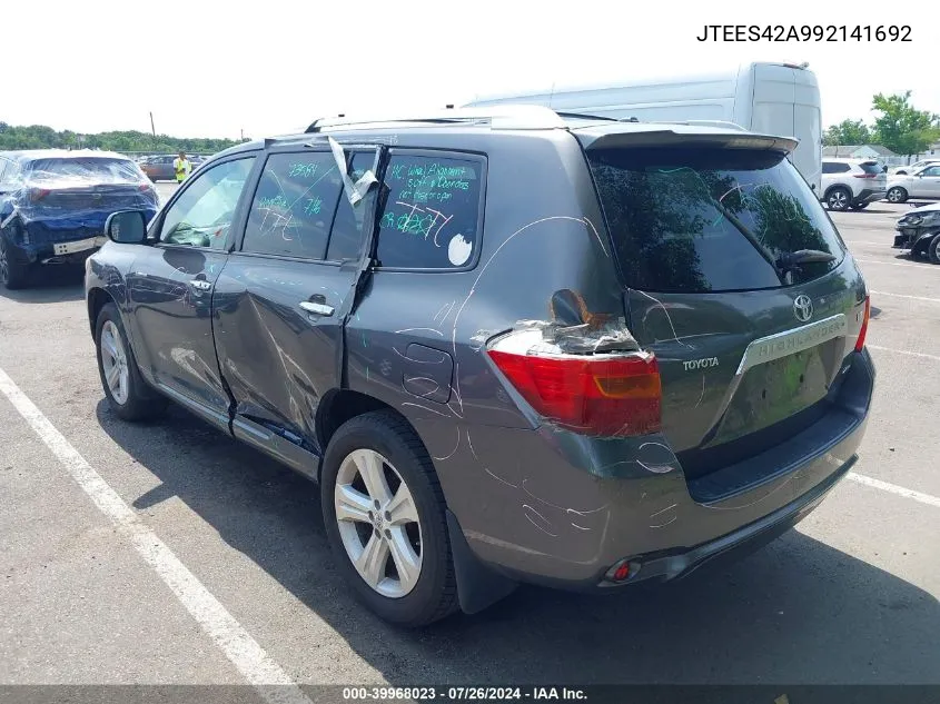 2009 Toyota Highlander Limited VIN: JTEES42A992141692 Lot: 39968023