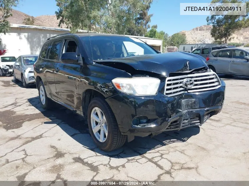 JTEDA41A192004911 2009 Toyota Highlander