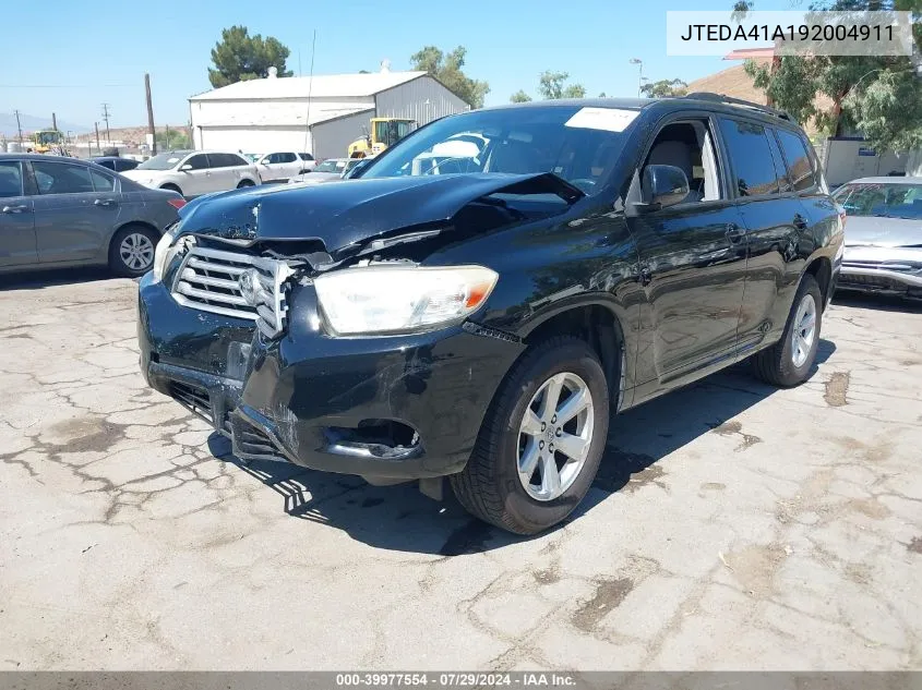 JTEDA41A192004911 2009 Toyota Highlander