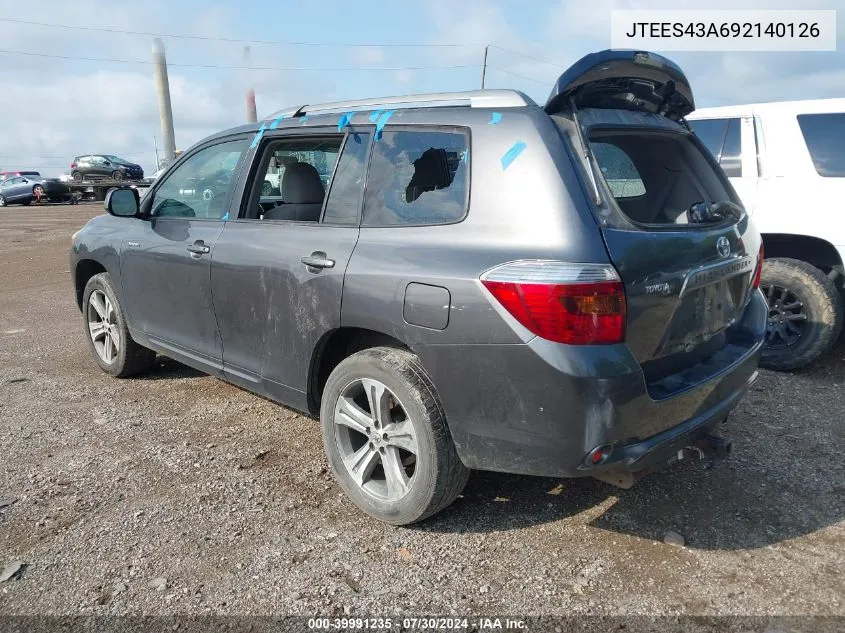 2009 Toyota Highlander Sport VIN: JTEES43A692140126 Lot: 39991235