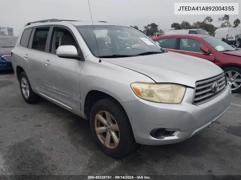 JTEDA41A892004355 2009 Toyota Highlander