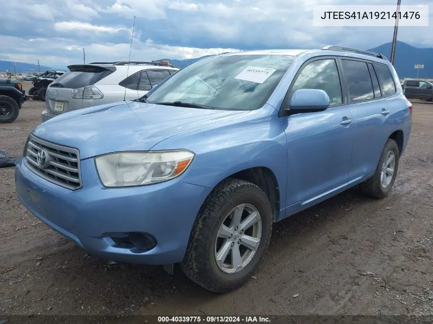 2009 Toyota Highlander VIN: JTEES41A192141476 Lot: 40339775