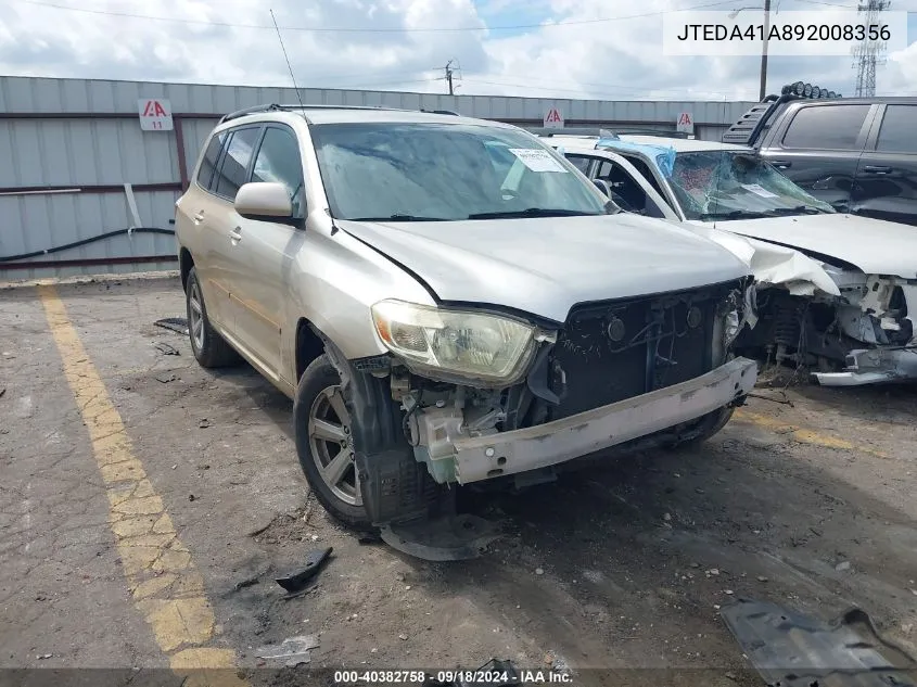 2009 Toyota Highlander VIN: JTEDA41A892008356 Lot: 40382758