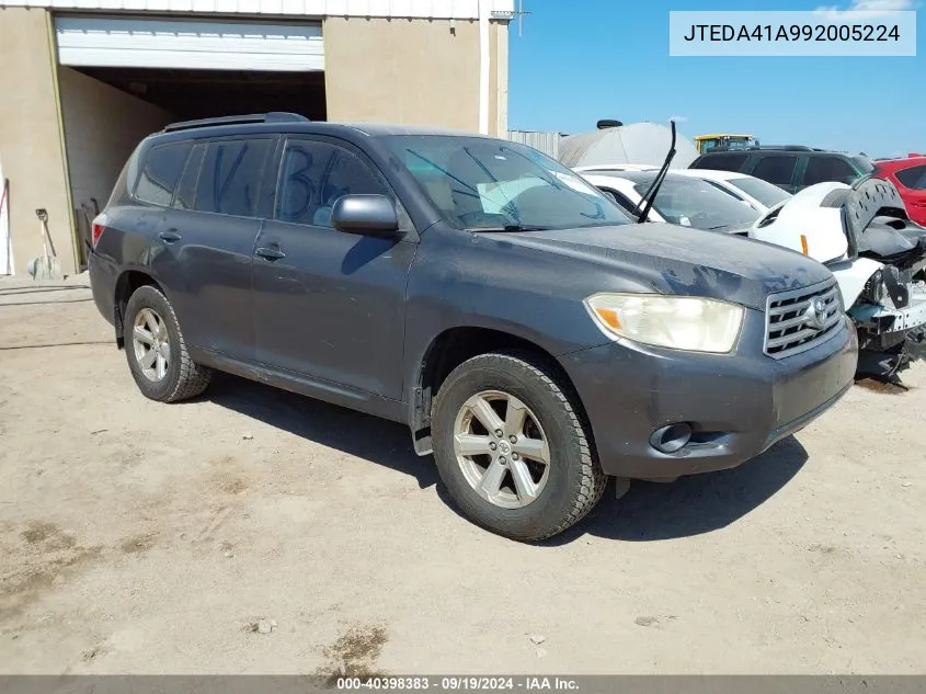 2009 Toyota Highlander VIN: JTEDA41A992005224 Lot: 40398383