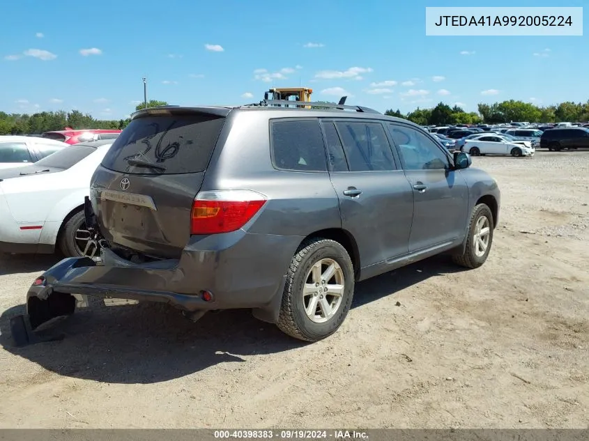 2009 Toyota Highlander VIN: JTEDA41A992005224 Lot: 40398383