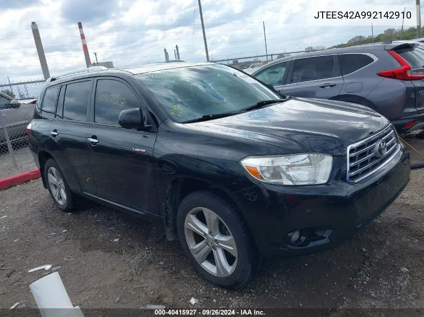 2009 Toyota Highlander Limited VIN: JTEES42A992142910 Lot: 40415927