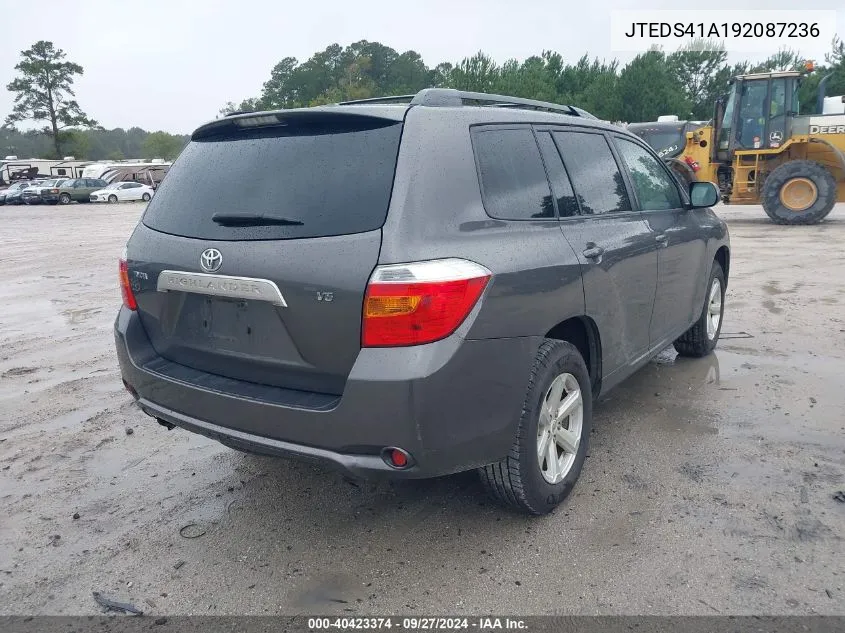 2009 Toyota Highlander VIN: JTEDS41A192087236 Lot: 40423374