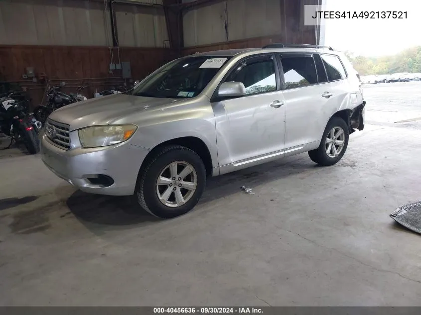 2009 Toyota Highlander VIN: JTEES41A492137521 Lot: 40456636