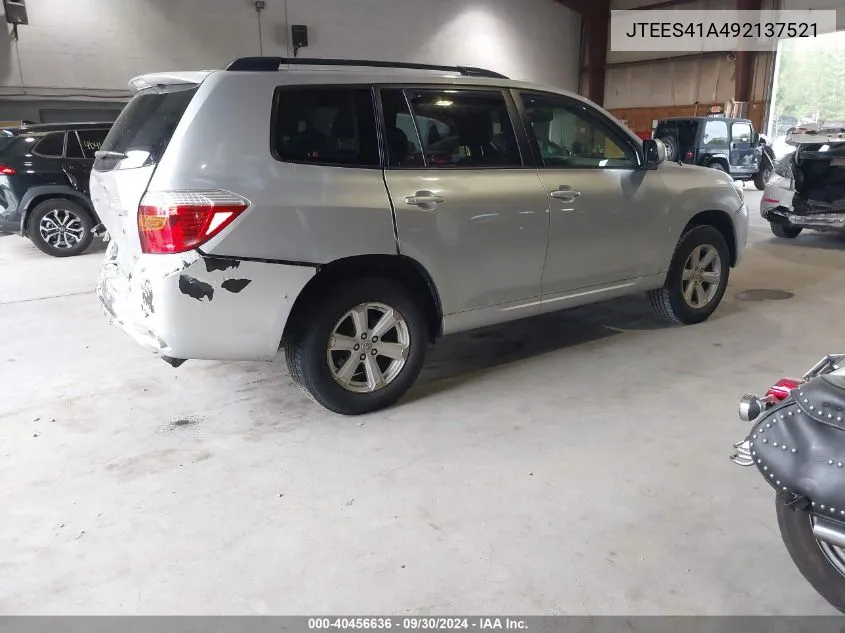 2009 Toyota Highlander VIN: JTEES41A492137521 Lot: 40456636