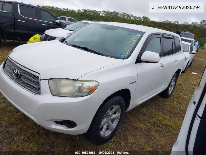 2009 Toyota Highlander Hybrid VIN: JTEEW41A492026794 Lot: 40521988