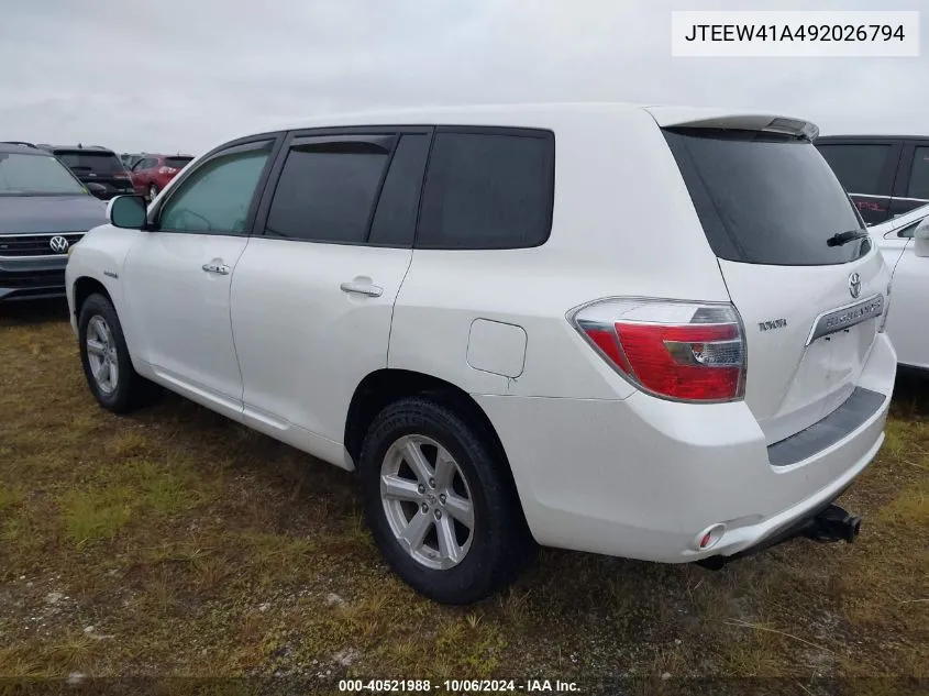 2009 Toyota Highlander Hybrid VIN: JTEEW41A492026794 Lot: 40521988