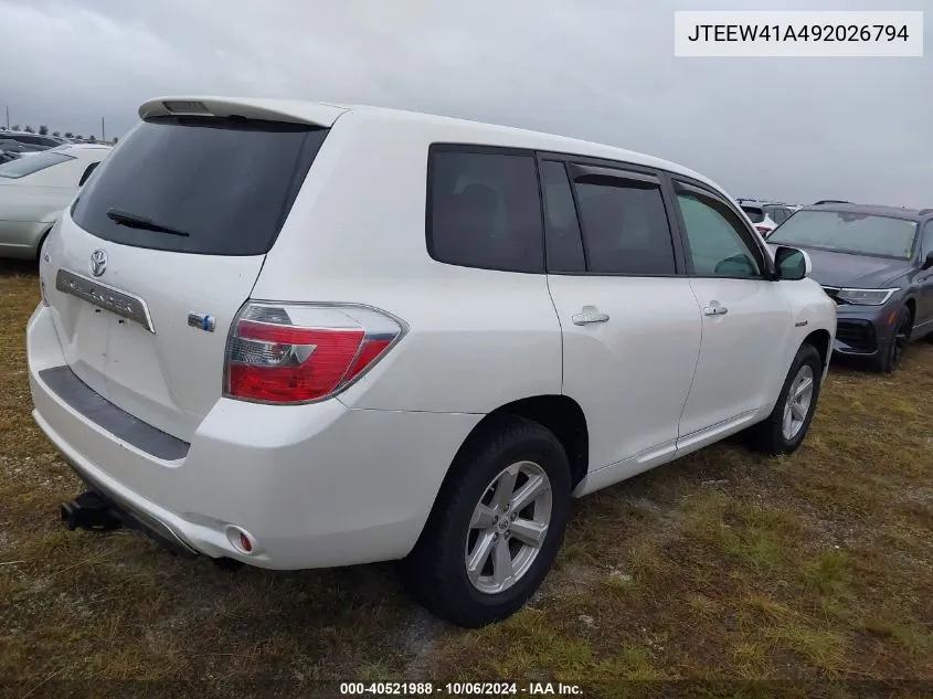 2009 Toyota Highlander Hybrid VIN: JTEEW41A492026794 Lot: 40521988