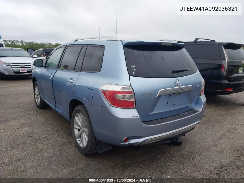 2009 Toyota Highlander Hybrid VIN: JTEEW41A092036321 Lot: 40541839