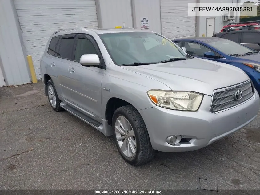 2009 Toyota Highlander Hybrid Limited VIN: JTEEW44A892035381 Lot: 40591780