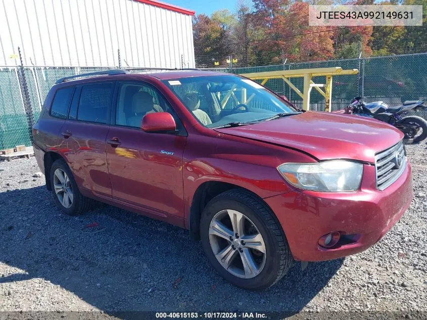 2009 Toyota Highlander Sport VIN: JTEES43A992149631 Lot: 40615153