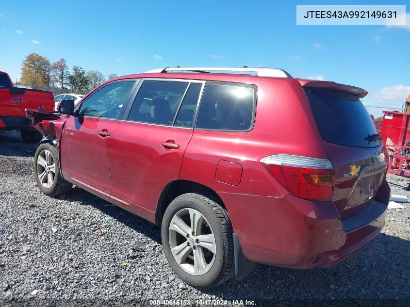 2009 Toyota Highlander Sport VIN: JTEES43A992149631 Lot: 40615153