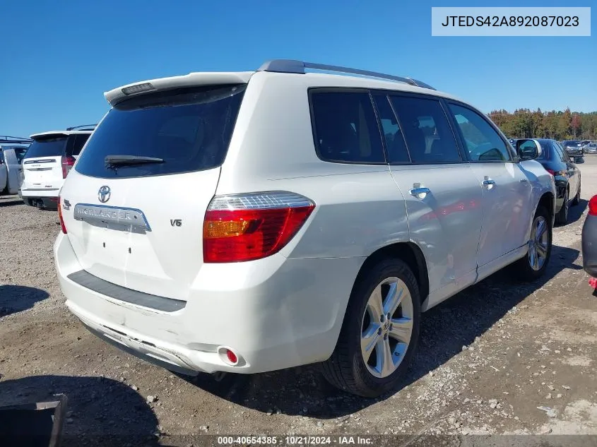 2009 Toyota Highlander Limited VIN: JTEDS42A892087023 Lot: 40654385