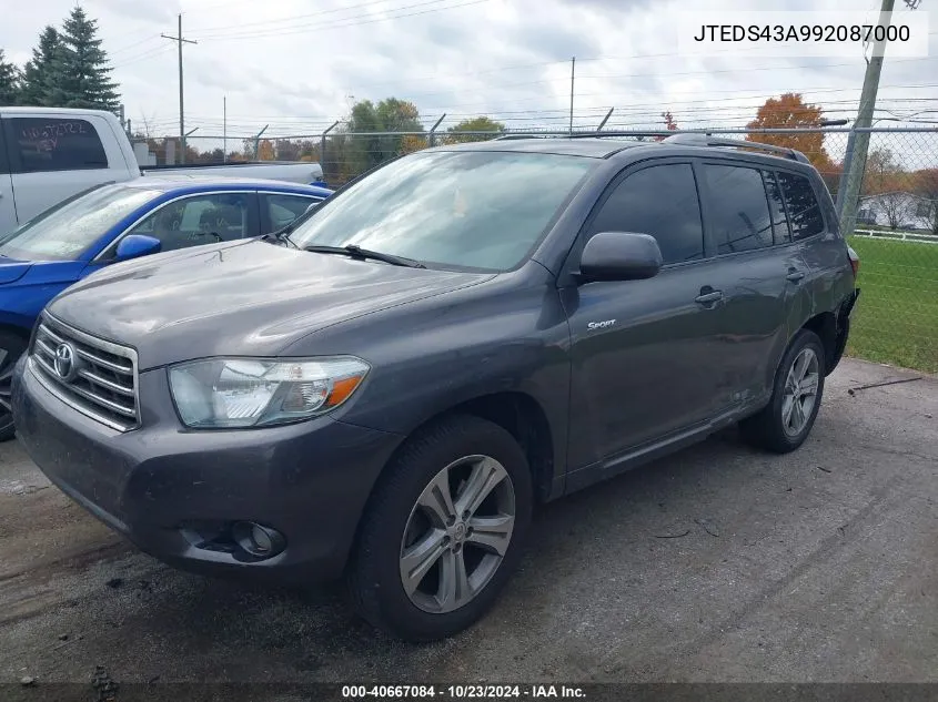 2009 Toyota Highlander Sport VIN: JTEDS43A992087000 Lot: 40667084