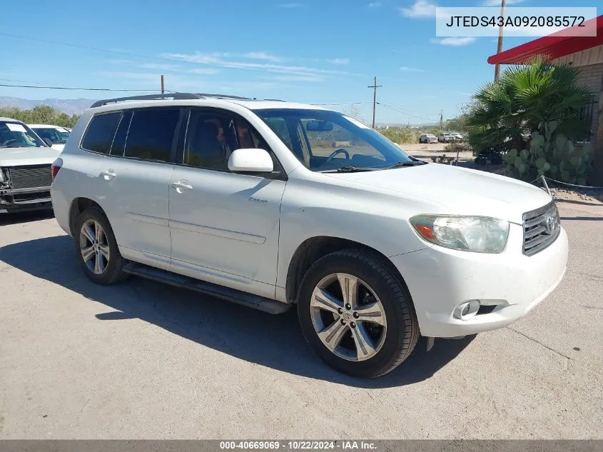 2009 Toyota Highlander Sport VIN: JTEDS43A092085572 Lot: 40669069