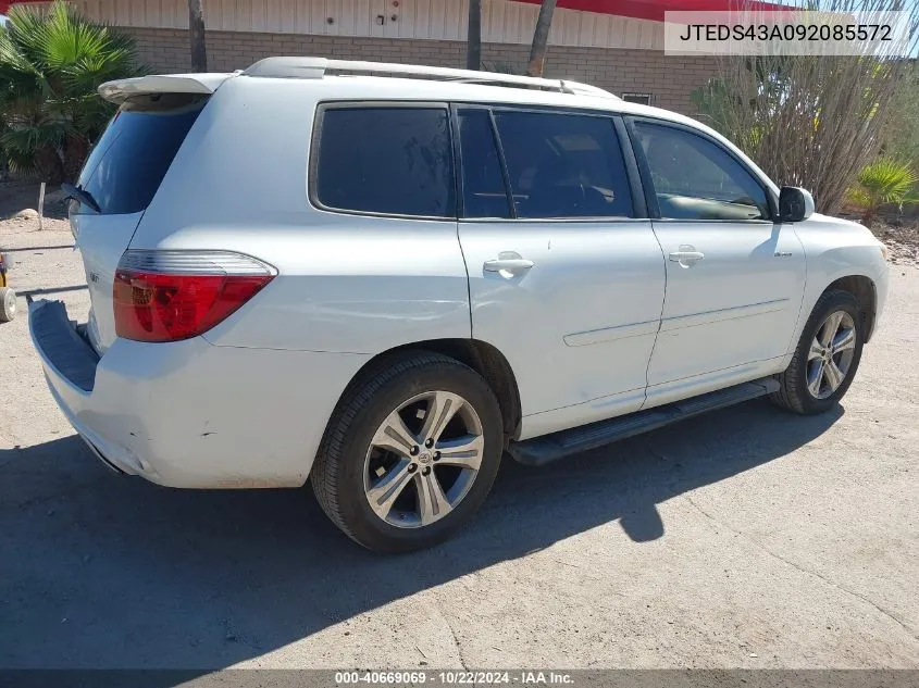 2009 Toyota Highlander Sport VIN: JTEDS43A092085572 Lot: 40669069