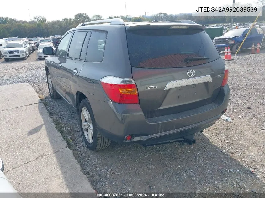 2009 Toyota Highlander Limited VIN: JTEDS42A992089539 Lot: 40687031