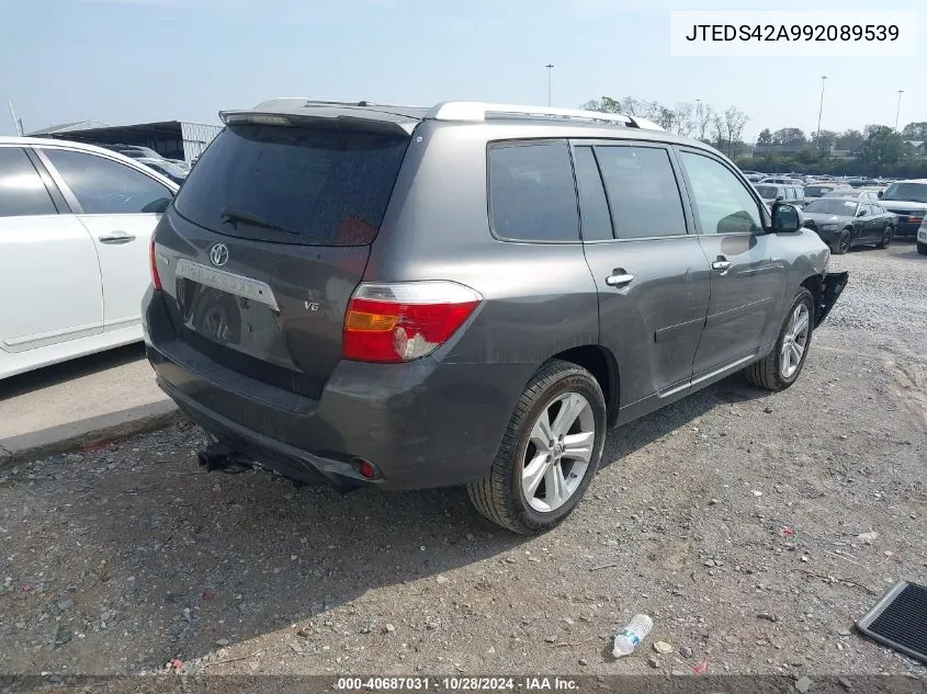 2009 Toyota Highlander Limited VIN: JTEDS42A992089539 Lot: 40687031