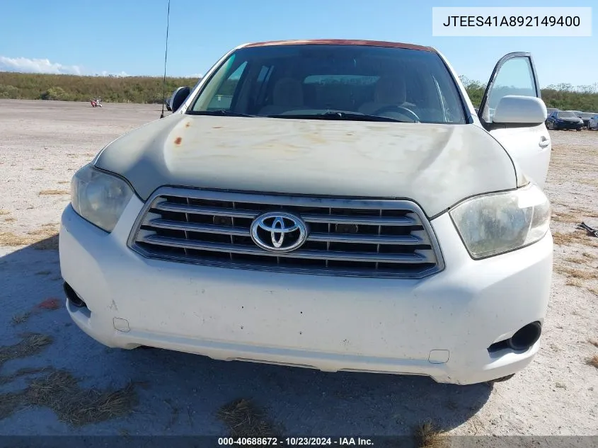 2009 Toyota Highlander VIN: JTEES41A892149400 Lot: 40688672