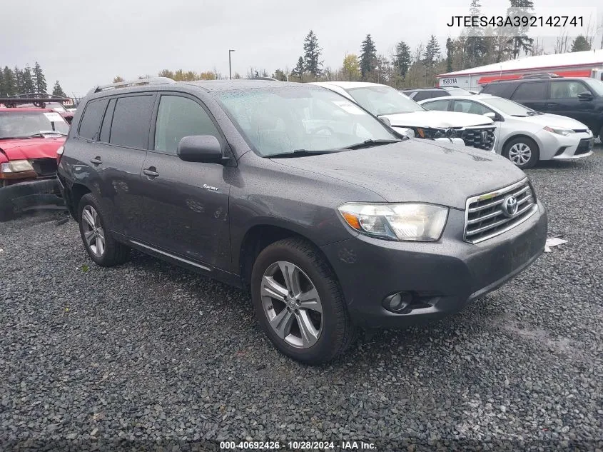 2009 Toyota Highlander Sport VIN: JTEES43A392142741 Lot: 40692426