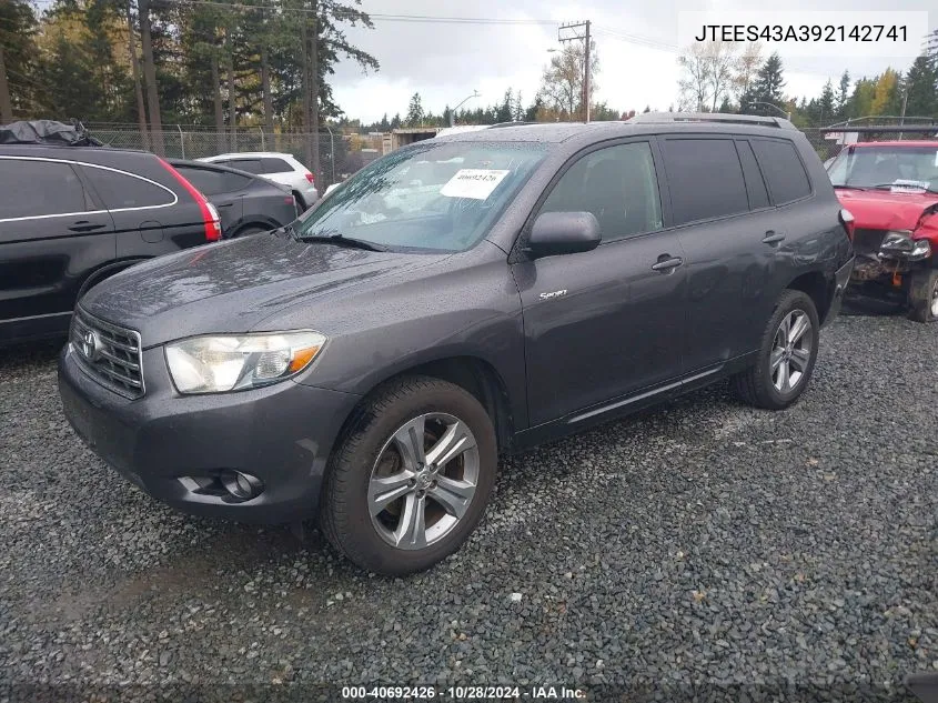 2009 Toyota Highlander Sport VIN: JTEES43A392142741 Lot: 40692426