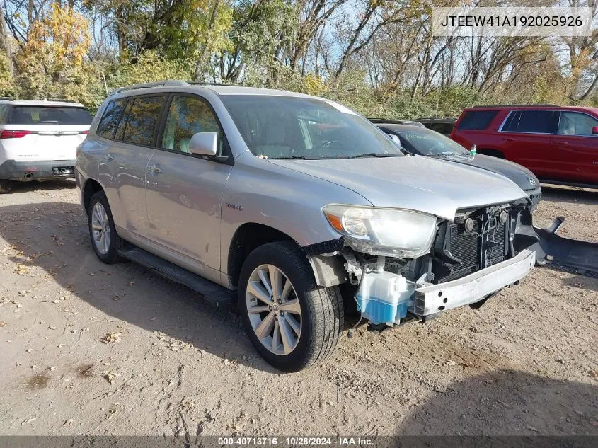 2009 Toyota Highlander Hybrid VIN: JTEEW41A192025926 Lot: 40713716