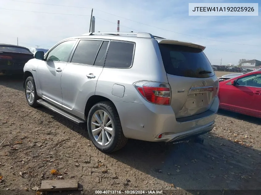 2009 Toyota Highlander Hybrid VIN: JTEEW41A192025926 Lot: 40713716