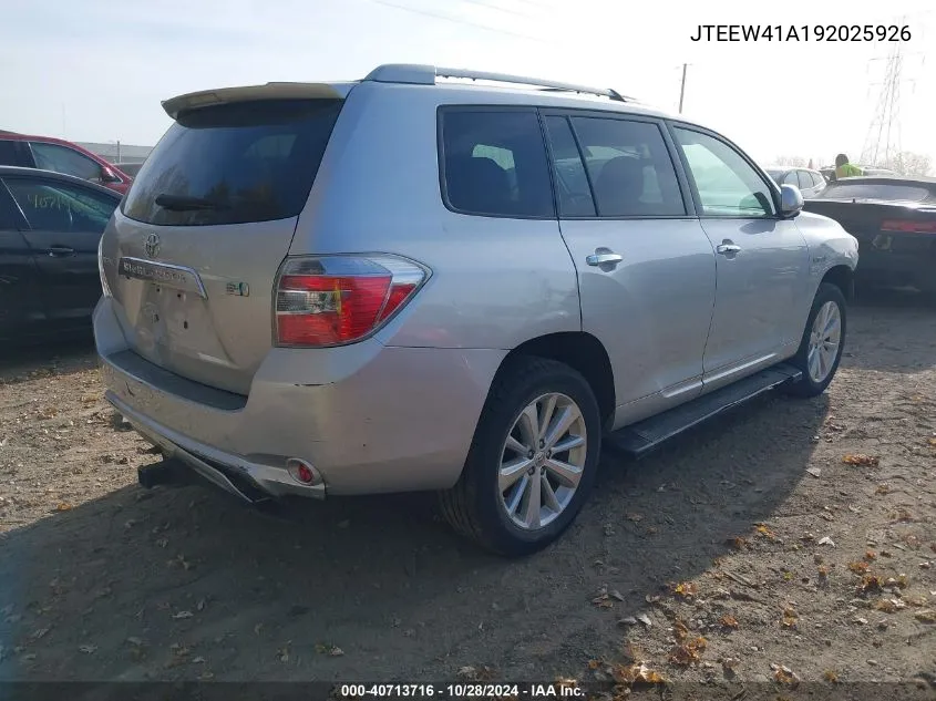 2009 Toyota Highlander Hybrid VIN: JTEEW41A192025926 Lot: 40713716