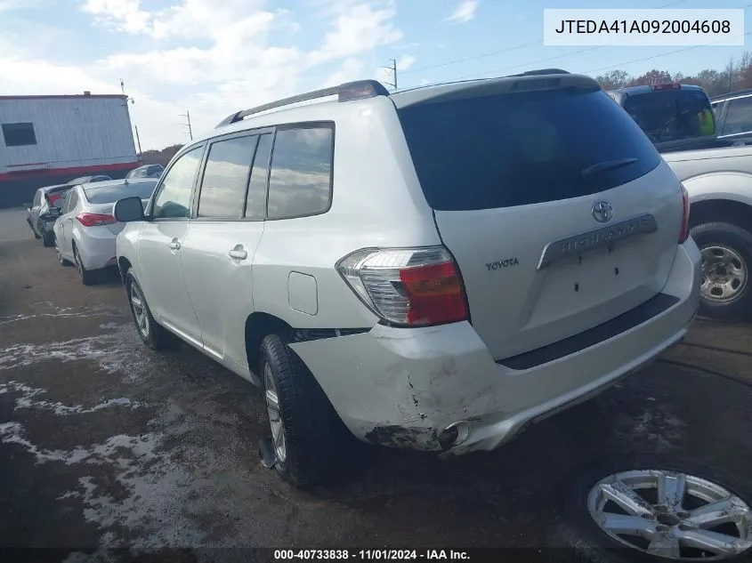 2009 Toyota Highlander VIN: JTEDA41A092004608 Lot: 40733838