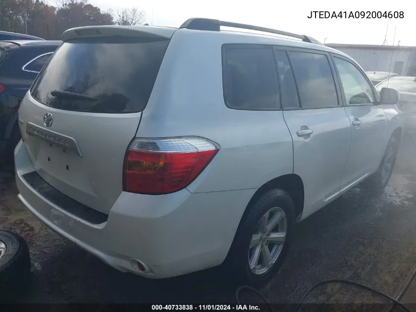 2009 Toyota Highlander VIN: JTEDA41A092004608 Lot: 40733838