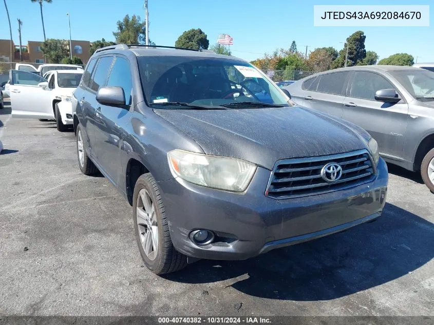 2009 Toyota Highlander Sport VIN: JTEDS43A692084670 Lot: 40740382