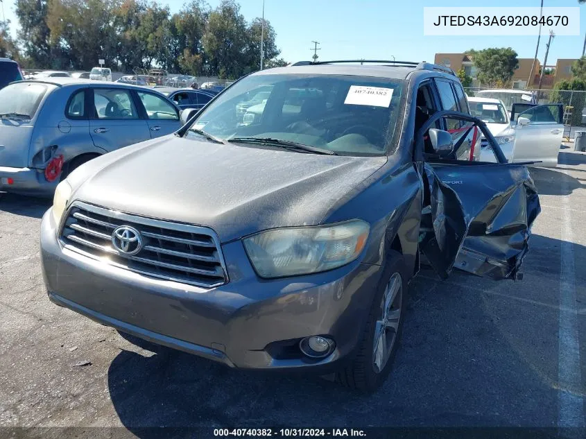 2009 Toyota Highlander Sport VIN: JTEDS43A692084670 Lot: 40740382