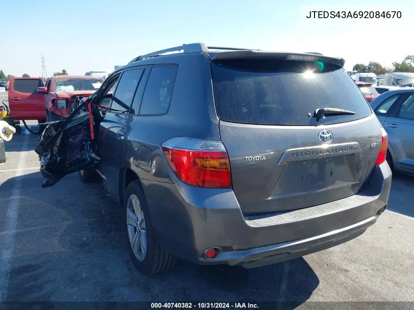 2009 Toyota Highlander Sport VIN: JTEDS43A692084670 Lot: 40740382