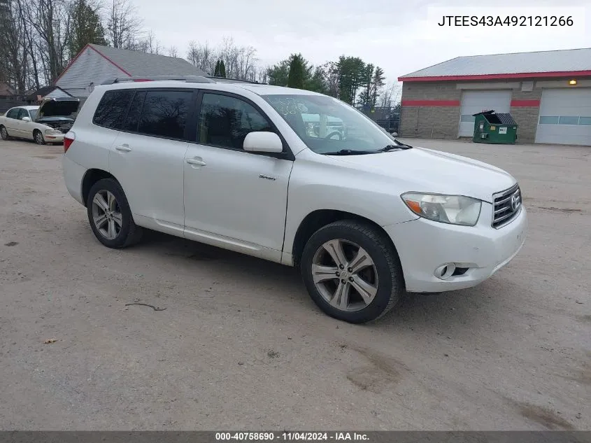 2009 Toyota Highlander Sport VIN: JTEES43A492121266 Lot: 40758690