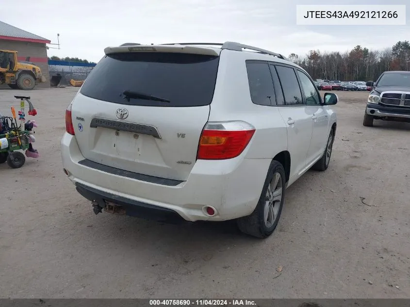 2009 Toyota Highlander Sport VIN: JTEES43A492121266 Lot: 40758690