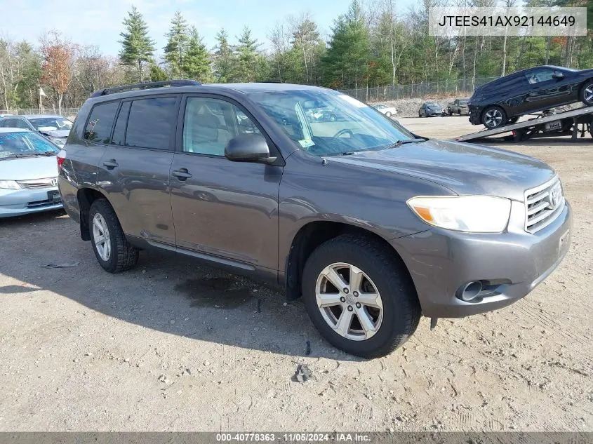 2009 Toyota Highlander VIN: JTEES41AX92144649 Lot: 40778363