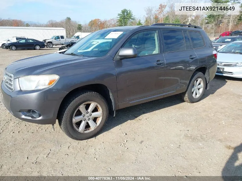 2009 Toyota Highlander VIN: JTEES41AX92144649 Lot: 40778363