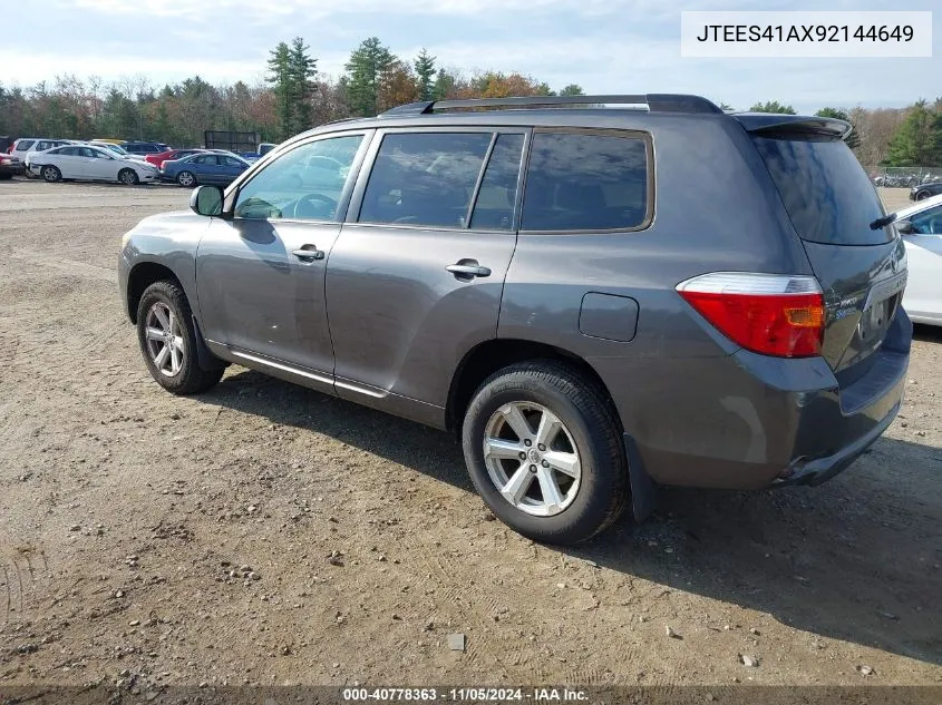 2009 Toyota Highlander VIN: JTEES41AX92144649 Lot: 40778363