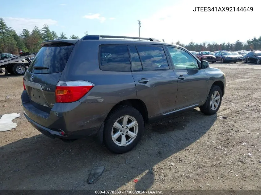 2009 Toyota Highlander VIN: JTEES41AX92144649 Lot: 40778363