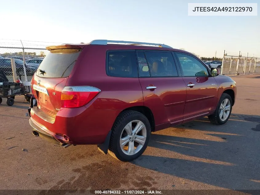 2009 Toyota Highlander Limited VIN: JTEES42A492122970 Lot: 40794332