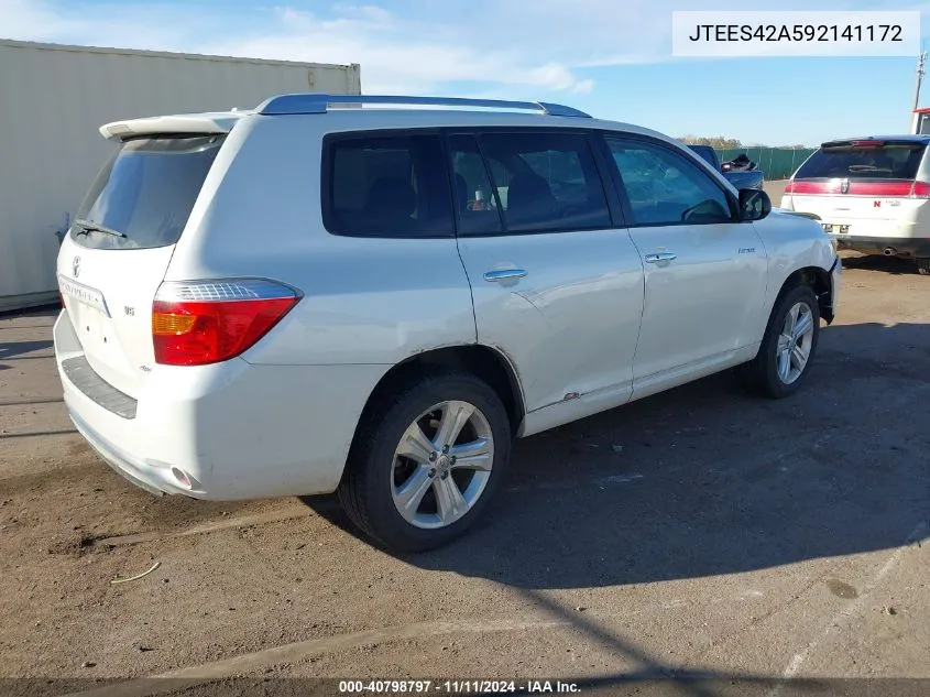 2009 Toyota Highlander Limited VIN: JTEES42A592141172 Lot: 40798797