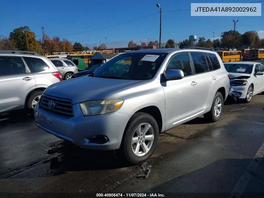 2009 Toyota Highlander VIN: JTEDA41A892002962 Lot: 40805474