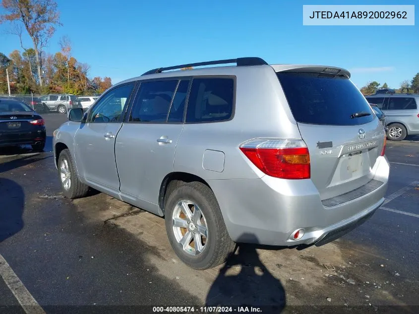 2009 Toyota Highlander VIN: JTEDA41A892002962 Lot: 40805474